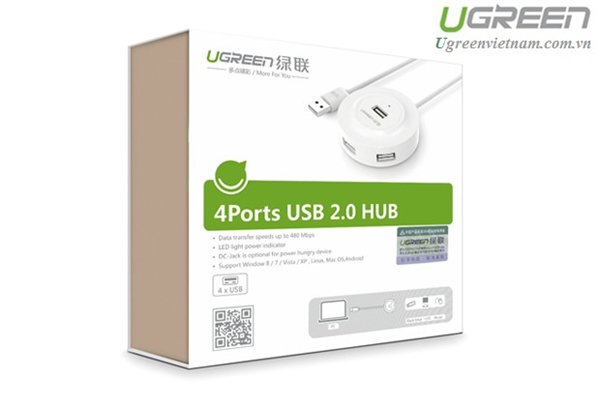 Bộ chia 4 cổng USB 2.0 Ugreen 20270 màu trắng