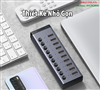 Bộ HUB chia 10 cổng USB 3.0 5Gbps vỏ nhôm, công tắc Ugreen 30779 (kèm nguồn 12V4A) cao cấp