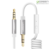 Cáp AUX lò xo dài 1m chính hãng Ugreen 20706 hỗ trợ Mic màu trắng cao cấp