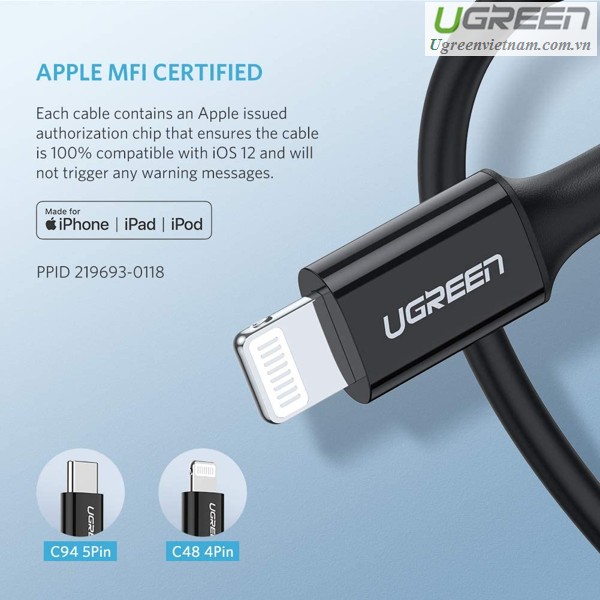 Cáp sạc, dữ liệu USB Type-C to Lightning dài 2M chuẩn MFI Apple, sạc nhanh