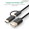 Cáp USB ra Micro USB và Type-C dài 1,5m chính hãng Ugreen 30177