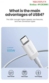 Cáp USB Type-C to USB Type-C USB4 GEN3 dài 0.8m Ugreen 40113 truyền hình ảnh 8K@60Hz và sạc PD 100w