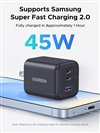 Củ sạc nhanh GaN 45W 3 cổng USB-C x2, USB-A Hỗ trợ QC4+, PD3.0 Ugreen 65155B/X527 cao cấp (US Plug)