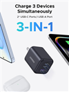 Củ sạc nhanh GaN 45W 3 cổng USB-C x2, USB-A Hỗ trợ QC4+, PD3.0 Ugreen 65155B/X527 cao cấp (US Plug)