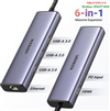Hub USB Type-C 6 trong 1 ra HDMI 4K@30Hz, USB 3.0, Lan 1Gbps, Sạc PD 100W Ugreen 15598 cao cấp