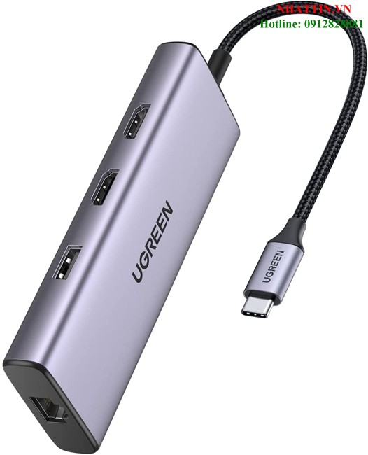 Bộ chuyển USB-C Ugreen 10919 HDMI 4K@60Hz + 2xUSB 3.0 + Lan 1Gbps + PD100W  Cao cấp - Vi Tính Tấn Hưng