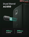 USB thu Wifi băng tần kép AC 2.4G/5G tốc độ 650Mbps Ugreen 20204 cao cấp