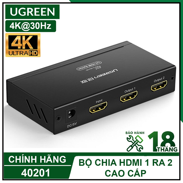 Bộ chia cổng HDMI 1 ra 2 Hỗ trợ full HD, 4k * 2k, 30hz Chính hãng Ugreen 40201 Cao cấp