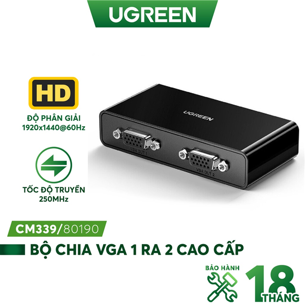 Bộ Chia Tín Hiệu Vga 1 Ra 2 Màn Hình Full Hd Ugreen 80190 Cao Cấp (