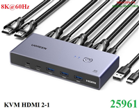 Bộ chuyển KVM 2 cổng HDMI 2.1 độ phân giải 8K@60Hz Ugreen 25961 cao cấp (2 PC dùng 1 màn hình)
