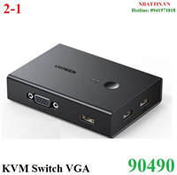 Bộ chuyển mạch KVM VGA 2 vào 1 ra FullHD 1080P hỗ trợ Hotkey Ugreen 90490 cao cấp