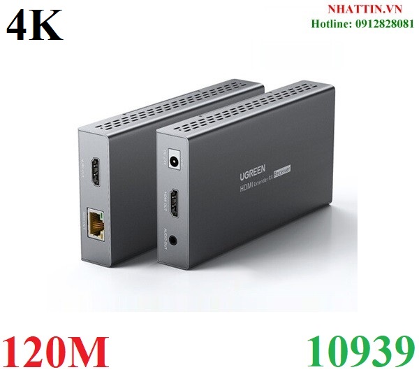 Bộ kéo dài tín hiệu HDMI 2.0 4K60Hz dài 120M qua cáp mạng RJ45 Cat5e/Cat6 Ugreen 10939 (Có IR)