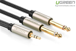 Cáp Audio 3,5mm to 2 đầu 6,5mm dài 10m chính hãng Ugreen UG-10621 mạ vàng cao cấp