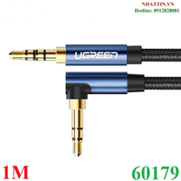 Cáp audio âm thanh AUX 3.5mm bện Nylon bẻ góc 90 độ dài 1M Ugreen 60179 cao cấp (Blue)