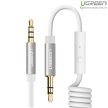Cáp AUX lò xo dài 1m chính hãng Ugreen 20706 hỗ trợ Mic màu trắng cao cấp
