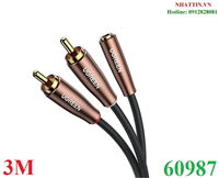 Cáp chuyển đổi âm thanh 2RCA dương sang 3.5mm âm dài 3M Ugreen 60987 cao cấp (đầu bọc nhôm, bện Nylo