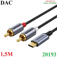 Cáp chuyển đổi âm thanh USB Type-C sang 2 RCA dài 1,5M Ugreen 20193 cao cấp (DAC)