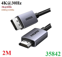 Cáp chuyển đổi Displayport to HDMI dài 2M hỗ trợ 4K30Hz Ugreen 35842 cao cấp