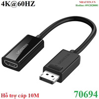 Cáp chuyển đổi Displayport to HDMI hỗ trợ 4K@60Hz chính hãng Ugreen 70694 cao cấp