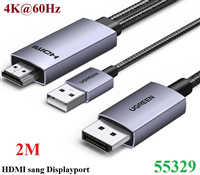 Cáp chuyển đổi HDMI sang DisplayPort Active dài 2M hỗ trợ 4K@60Hz 1080P@120Hz Ugreen 55329 cao cấp