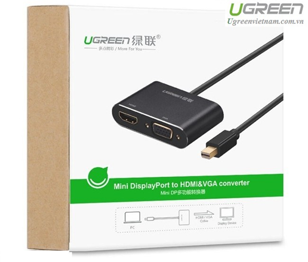 Cáp chuyển đổi Mini Displayport to HDMI và VGA chính hãng Ugreen 20422 cao cấp màu đen