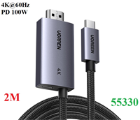 Cáp chuyển đổi USB-C to HDMI hỗ trợ 4K@60Hz dài 2m hỗ trợ sạc PD100W Ugreen 55330 cao cấp