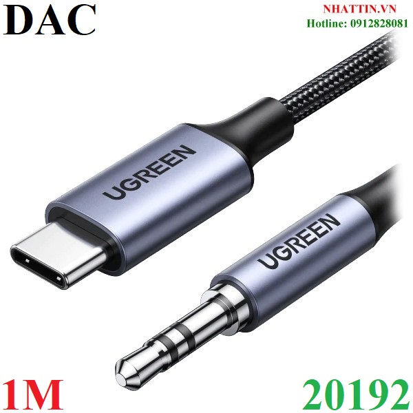 Cáp chuyển đổi USB Type-C sang 3.5mm dài 1M Ugreen 20192 cao cấp (có Chip DAC)