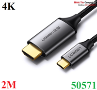 Cáp chuyển đổi USB Type-C sang HDMI hỗ trợ 4K@60Hz dài 2m chính hãng Ugreen 50571