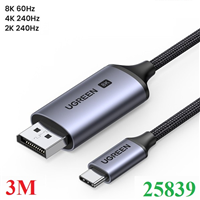 Cáp chuyển USB Type-C to Displayport 1.4 độ phân giải 8K@60Hz dài 3m Ugreen 25839 cao cấp