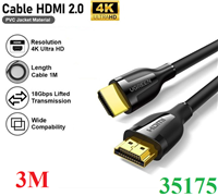 Cáp HDMI 2.0 dài 3m hỗ trợ hỗ trợ độ phân giải 4K@60Hz Ugreen 35175 cao cấp