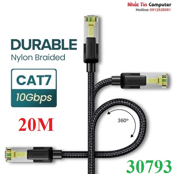 Cáp mạng Cat7 vỏ bọc Nylon dài 20M băng thông 10Gbps 600MHZ Ugreen 30793 cao cấp