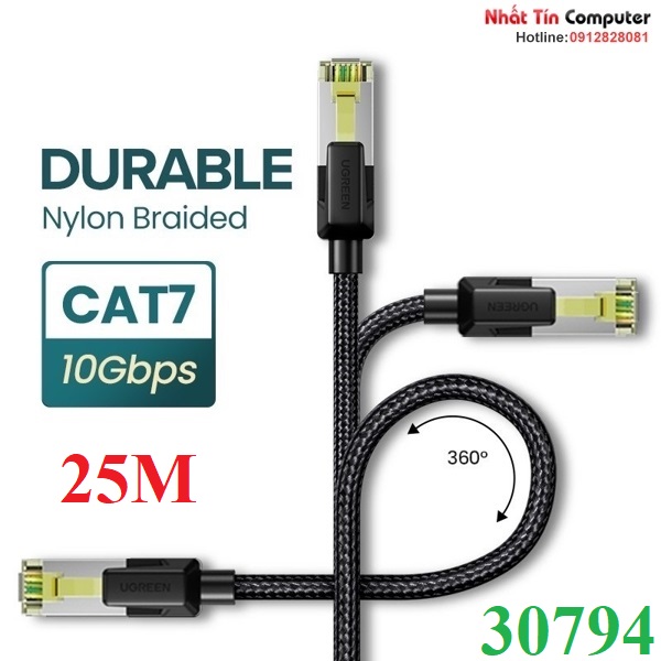 Cáp mạng Cat7 vỏ bọc Nylon dài 25M băng thông 10Gbps 600MHZ Ugreen 30794 cao cấp