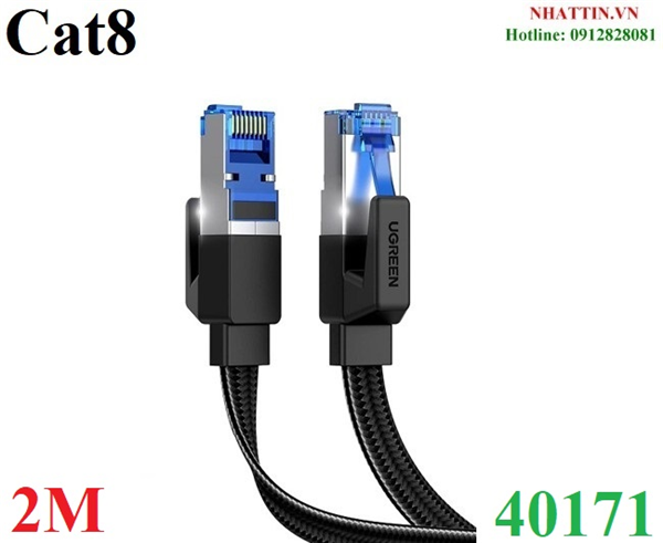 Cáp mạng CAT8 đúc sẵn dẹt dài 2M tốc độ 40Gbps 2000Mhz 26AWG U/FTP Ugreen 40171 cao cấp