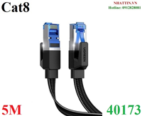 Cáp mạng CAT8 đúc sẵn dẹt dài 5M tốc độ 40Gbps 2000Mhz 26AWG U/FTP Ugreen 40173 cao cấp (bện Nylon)