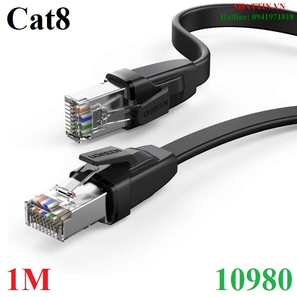 Cáp mạng đúc sẵn dẹt Cat8 U-FTP 30AWG 2000Mhz dài 1M Ugreen 10980 cao cấp