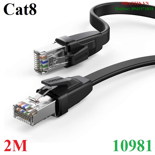 Cáp mạng đúc sẵn dẹt Cat8 U-FTP 30AWG 2000Mhz dài 2M Ugreen 10981 cao cấp