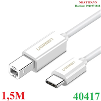 Cáp máy in USB-C dài 1,5m chính hãng Ugreen 40417 màu trắng cao cấp