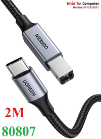 Cáp máy in USB Type-C to USB Type-B dài 2M bọc dù Ugreen 80807 cao cấp