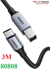 Cáp máy in USB Type-C to USB Type-B dài 3M bọc dù Ugreen 80808 cao cấp