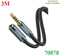 Cáp nối dài âm thanh AUX 3.5mm 3M Ugreen 70878 bọc Nylon cao cấp (hỗ trợ Mic)