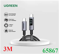 Cáp sạc, dữ liệu Type-C sang Type-C 240W/5A PD3.1 dài 3M có LED hiển thị Ugreen 65868 cao cấp