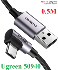 Cáp sạc, dữ liệu USB-A to USB Type-C bẻ góc 90 độ dài 0.5M Ugreen 50940 cao cấp