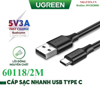 Cáp sạc, dữ liệu USB Type-A 2.0 sang USB Type-C dài 2M Ugreen 60118 cao cấp