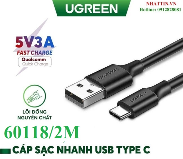 Cáp sạc, dữ liệu USB Type-A 2.0 sang USB Type-C dài 2M Ugreen 60118 cao cấp