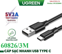 Cáp sạc, dữ liệu USB Type-A 2.0 sang USB Type-C dài 3M Ugreen 60826 cao cấp