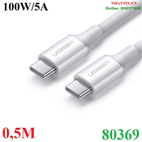 Cáp sạc, dữ liệu USB type-C 100W 20V/5A (Male/Male) dài 0,5M Ugreen 80369 cao cấp màu trắng