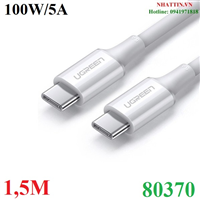 Cáp sạc, dữ liệu USB type-C 100W 20V/5A (Male/Male) dài 1,5M Ugreen 80370 cao cấp màu trắng