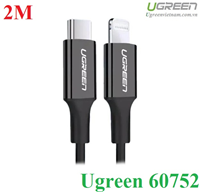 Cáp sạc, dữ liệu USB Type-C to Lightning dài 2M chuẩn MFI Apple, sạc nhanh 3A Ugreen 60752 (Đen)