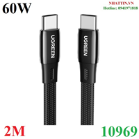 Cáp Sạc, dữ liệu USB Type-C to Type-C 60W 3A dài 2M dẹt, bện nylon Ugreen 10969 cao cấp