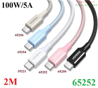Cáp sạc nhanh 100W/5A USB Type-C to USB Type-C dài 2M Ugreen 65252 cao cấp (Màu Hồng)